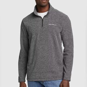 Eddie Bauer Classic Mens Gray Speckled 1/4 Zip logo Pullover fleece sweater|Sz:M